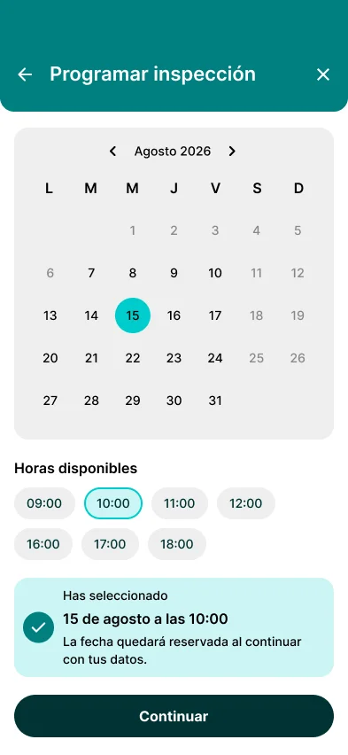 Captura de la app de programar inspección
